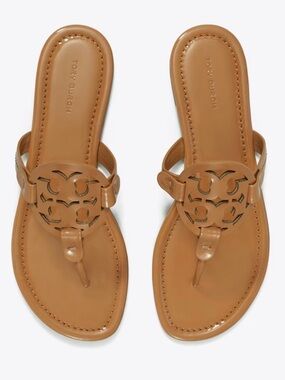 Tory Burch Tan Patent Logo Thong Sandals